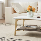 Golden White MDF Metal Frame Rectangular Coffee Table - Omega Lifestyles