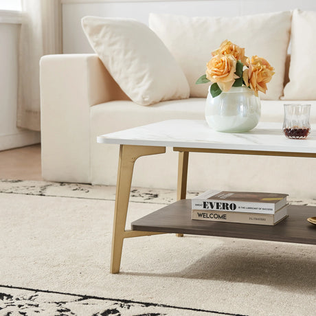 Golden White MDF Metal Frame Rectangular Coffee Table - Omega Lifestyles
