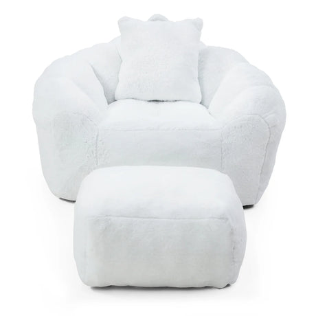 Shell-Shaped Faux Fur Foam Filled Bean Bag Chair With Footstool - Omega Lifestyles