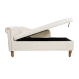 Beige Velvet Classic Storage Chaise Lounge Chair - Omega Lifestyles