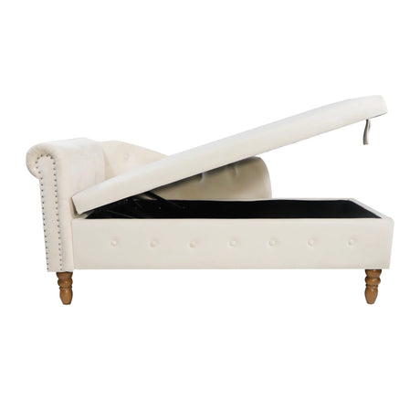 Beige Velvet Classic Storage Chaise Lounge Chair - Omega Lifestyles