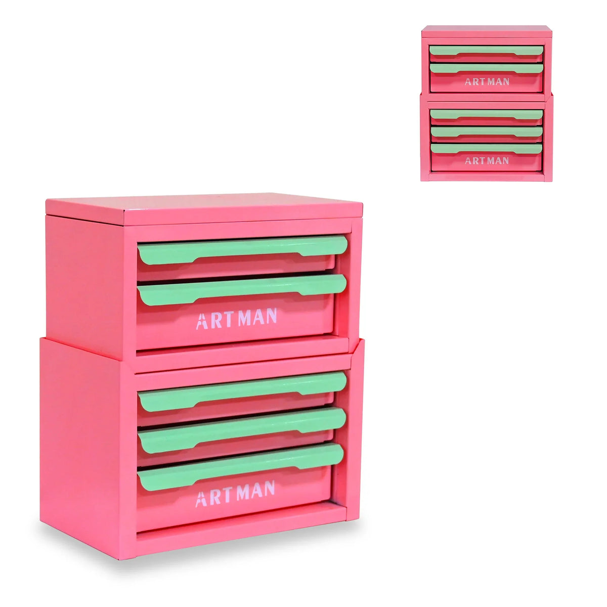 Five-Drawer Pink-Green Cold Rolled Steel Storage Box - Omega Lifestyles