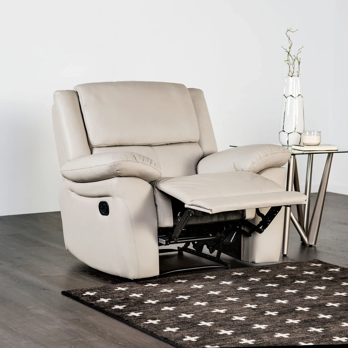 Transitional Off-White Leather Match Pillow Top Glider Chair - Omega Lifestyles