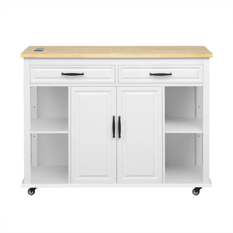 47-Inch Extendable Rubber Wood Veneer Kitchen Island - Omega Lifestyles