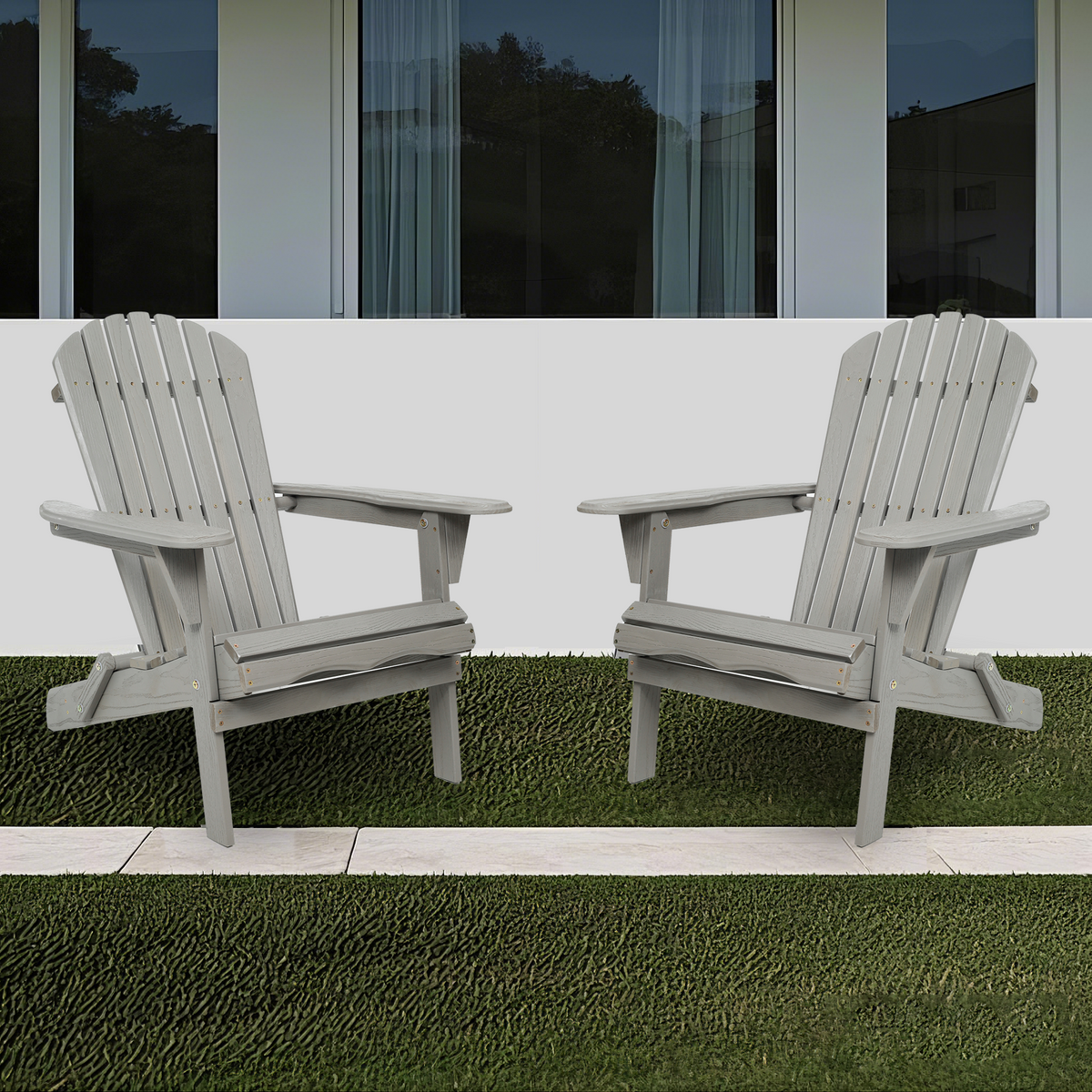 Set Of 2 Foldable Solid Cedar Wood Embossed Adirondack Chairs