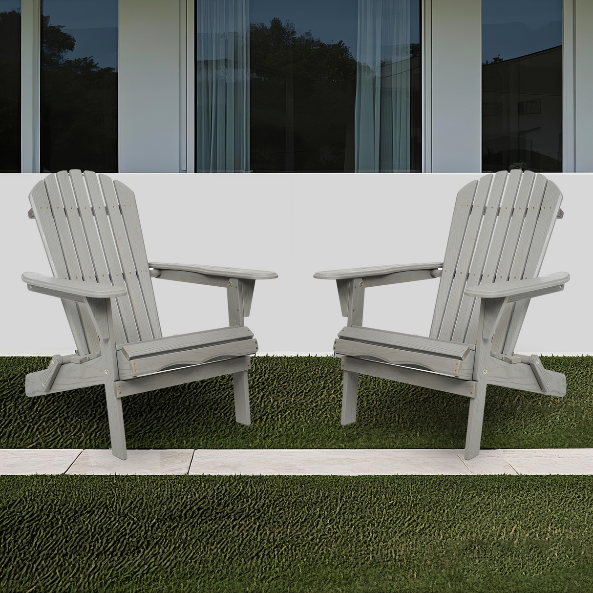 Set Of 2 Foldable Solid Cedar Wood Embossed Adirondack Chairs