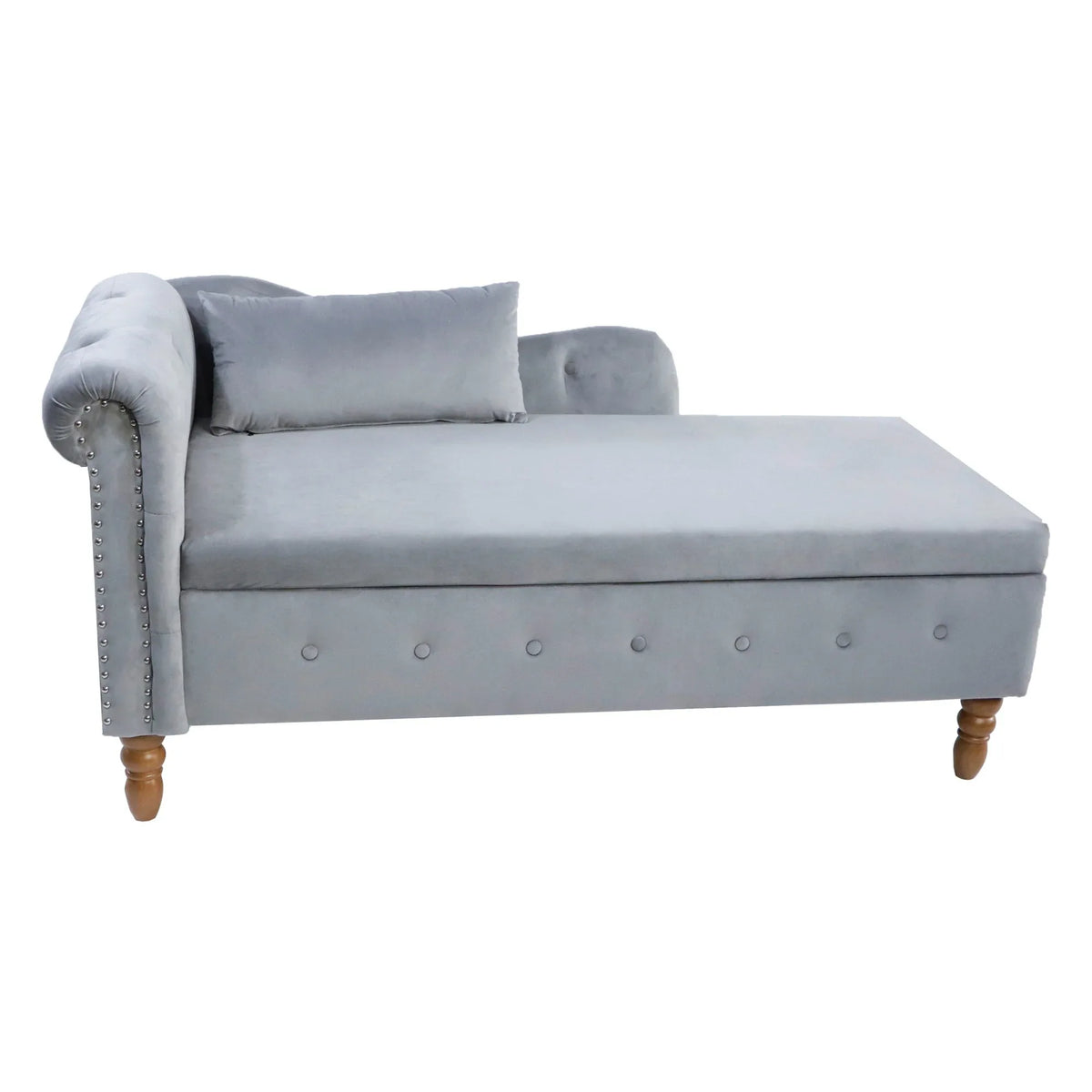 Classic Velvet Storage Chaise Lounge With Pillow - Omega Lifestyles