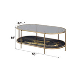 Black Marble Glass Top Metal Coffee Table With Shelf - Omega Lifestyles