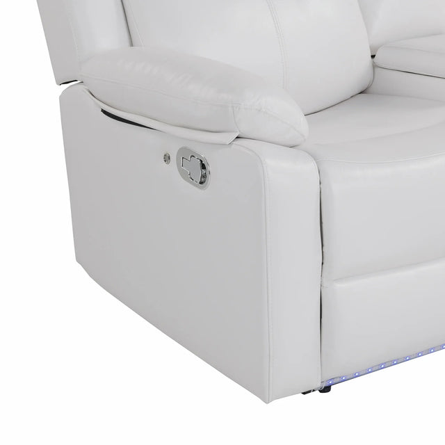 White Upholstered Medium Firm LED Glider Recliner Chair - Omega Lifestyles