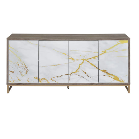 White Marble Oak Champagne Synthetic Wood Console Cabinet - Omega Lifestyles