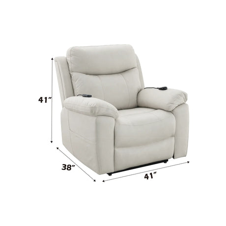 Beige Polished Microfiber Power Motion Massage Recliner Chair - Omega Lifestyles