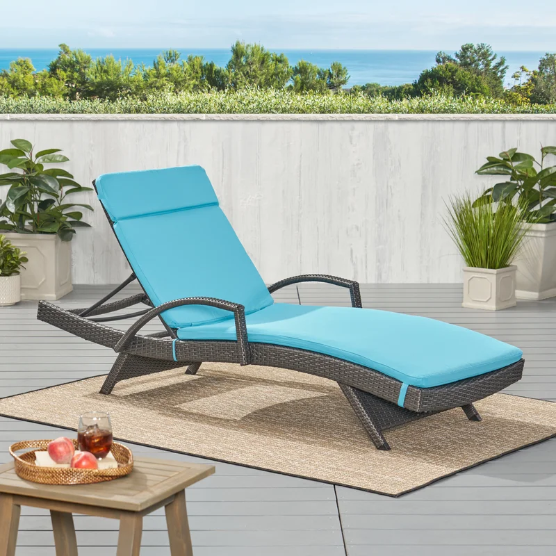 Pair Of Blue Outdoor Water-Resistant Chaise Lounge Cushions