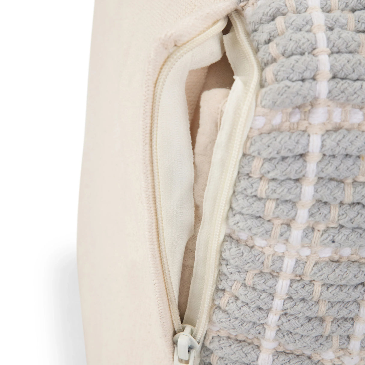 Square Cotton Woven Blue White Fabric Pouf Stool - Omega Lifestyles