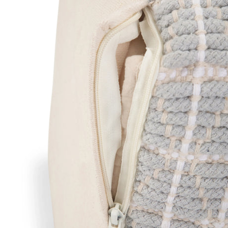 Square Cotton Woven Blue White Fabric Pouf Stool - Omega Lifestyles