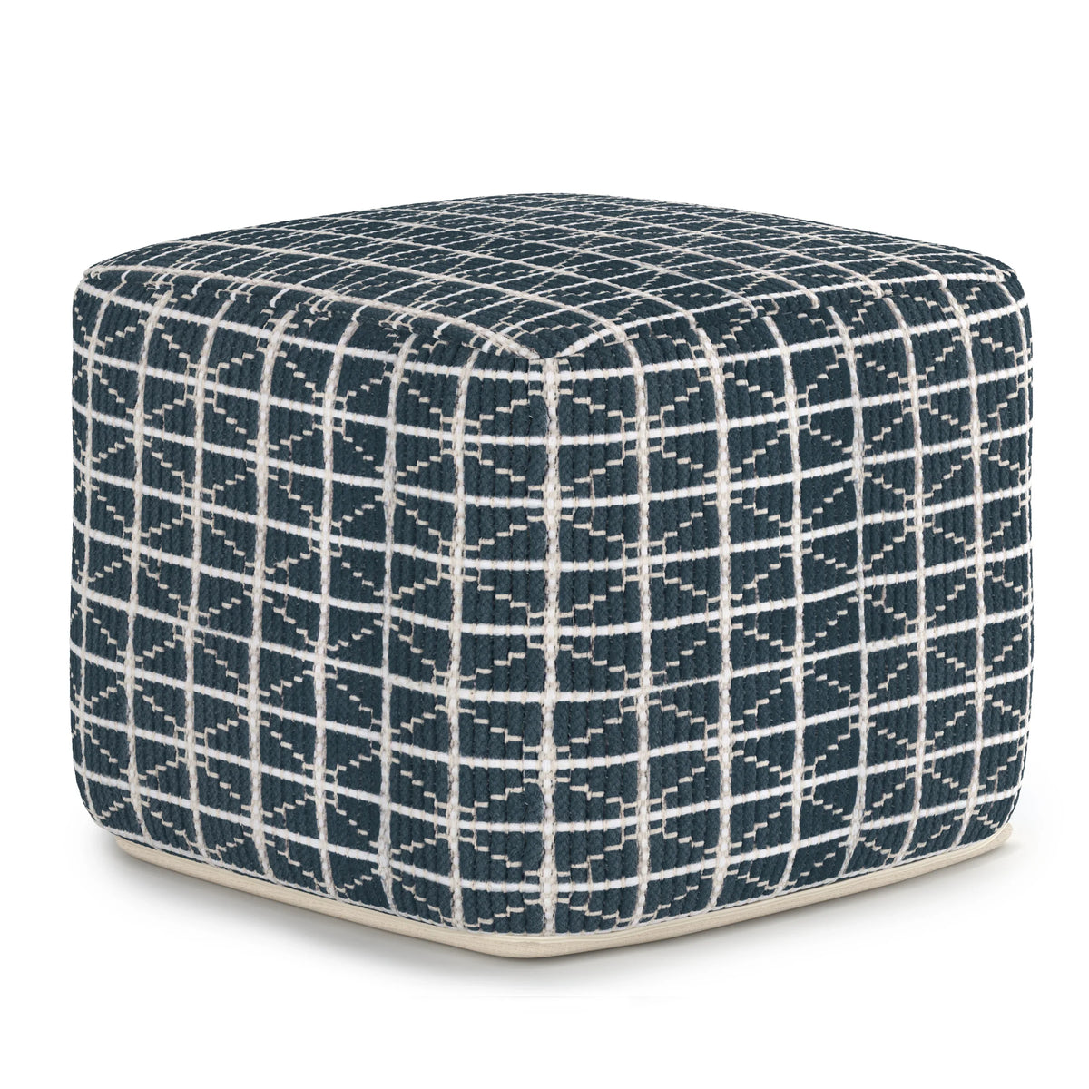 Hand Woven Blue White Fabric Square Pouf Stool - Omega Lifestyles