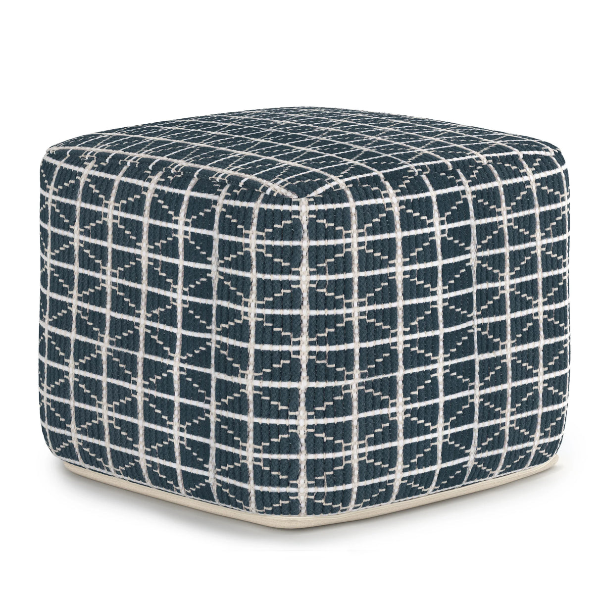 Hand Woven Blue White Fabric Square Pouf Stool - Omega Lifestyles