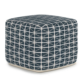 Hand Woven Blue White Fabric Square Pouf Stool - Omega Lifestyles