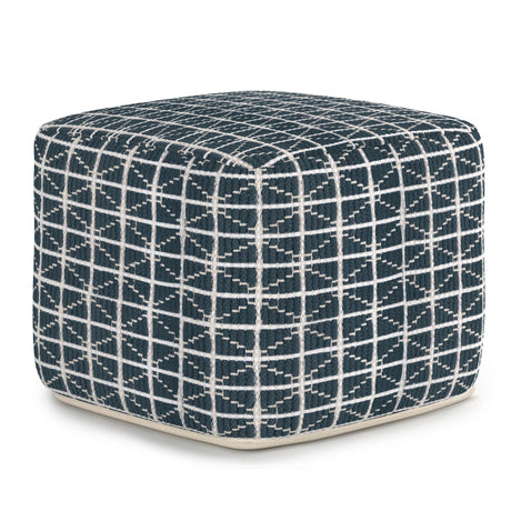 Hand Woven Blue White Fabric Square Pouf Stool - Omega Lifestyles