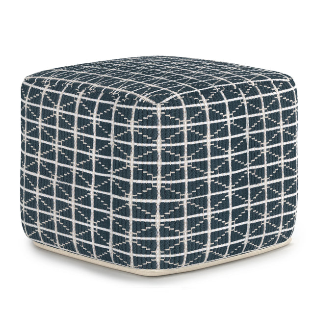 Hand Woven Blue White Fabric Square Pouf Stool - Omega Lifestyles