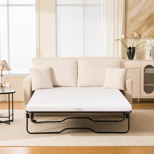Modern Beige Sleeper Sofa Bed With Memory Foam Mattress - Omega Lifestyles