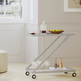 Modern Z-Shaped Silver Glass And Metal Bar Cart - Omega Lifestyles
