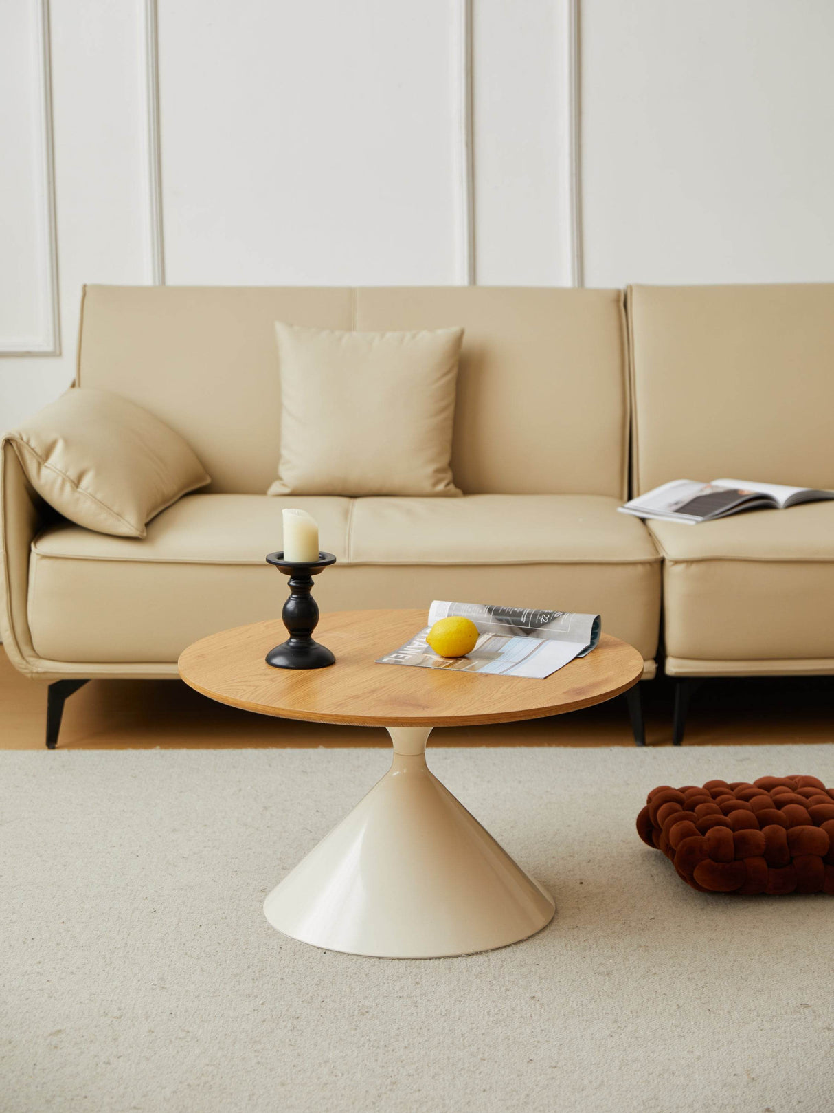 Round Brown White MDF And Metal Coffee Table Set - Sleep Galleria
