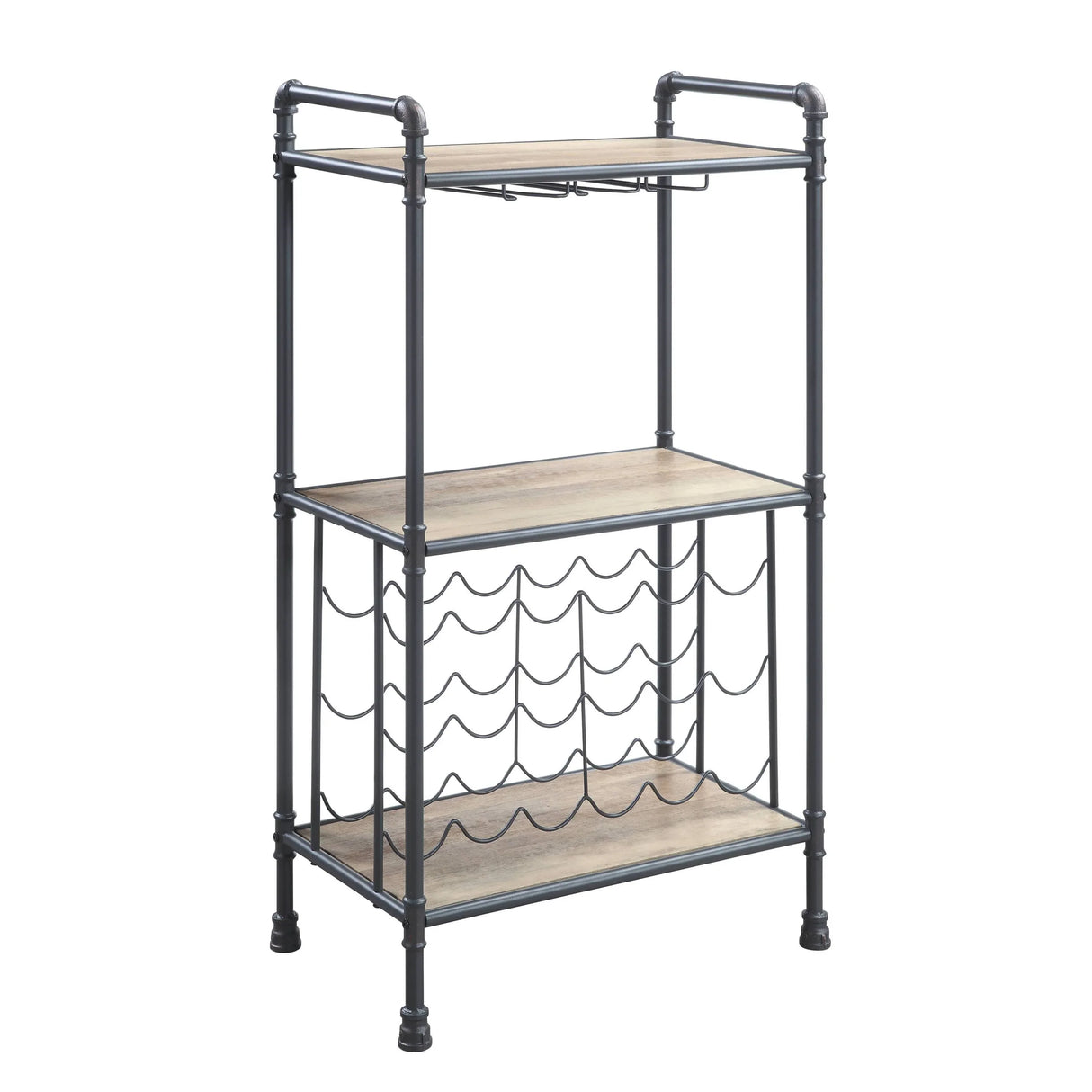 Industrial Three-Tier Metal And Synthetic Wood Wine Rack - Omega Lifestyles