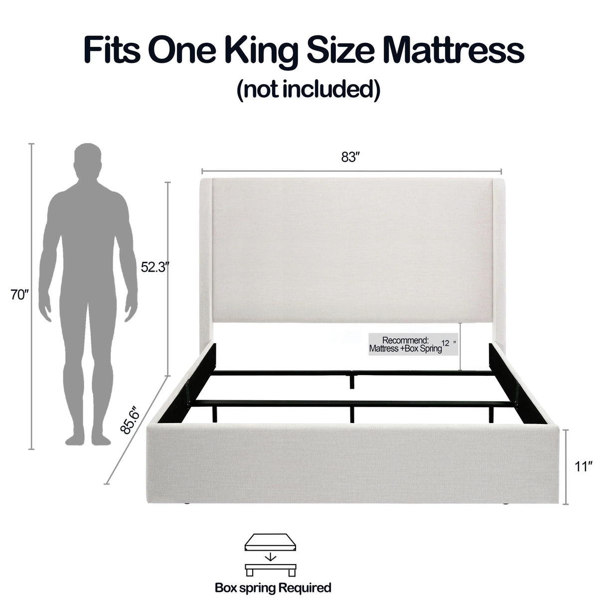 King Upholstered Chenille Wingback Bed Frame - Omega Lifestyles