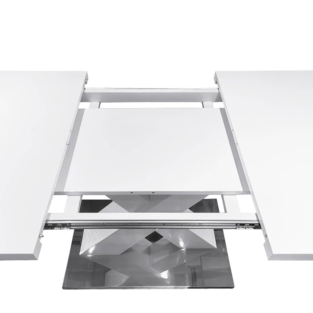 Modern Square Stretchable White MDF Steel Dining Table - Sleep Galleria