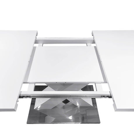 Modern Square Stretchable White MDF Steel Dining Table - Sleep Galleria