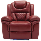 Wine Red Faux Leather Manual Recliner Sofa Set With LED Strip - Omega Lifestyles