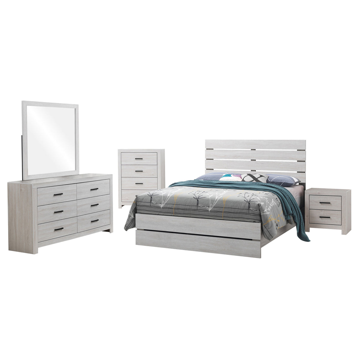 Queen Coastal White Engineered Wood 5-Piece Bedroom Set
