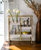 Gold White Washed Metal Wood Rectangular Serving Cart - Omega Lifestyles