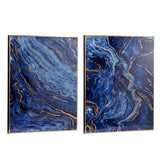 Set Of 2 Blue And Gold Framed Art Panels - Omega Lifestyles