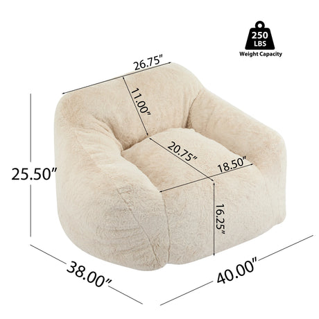 Soft Beige Faux-Fur Armchair Style Bean Bag Seating - Omega Lifestyles