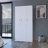 White Engineered Wood Three-Door Wardrobe With Drawers - Omega Lifestyles