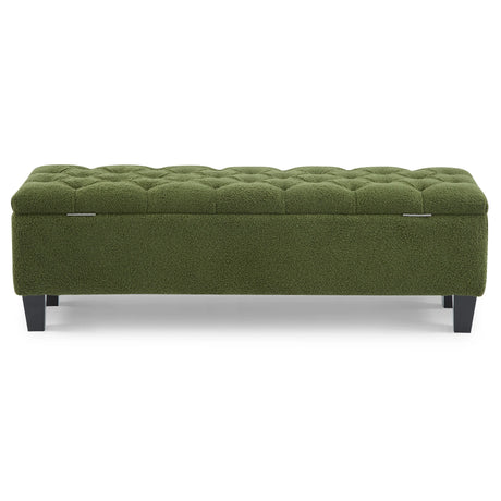 Green Boucle Ottoman Bench With Storage And Seating - Omega Lifestyles