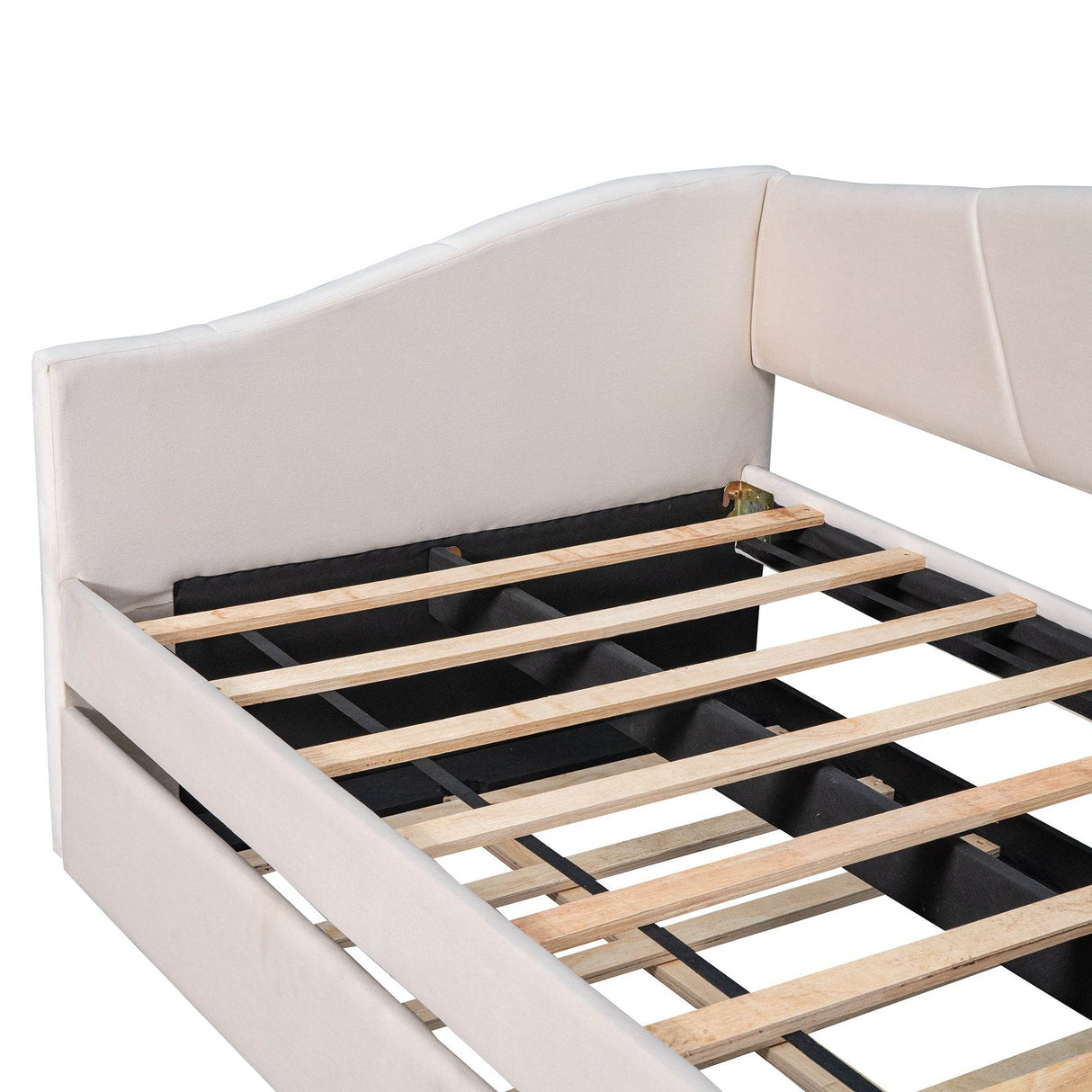 Upholstered Twin Daybed With Trundle And Wood Slats - Omega Lifestyles