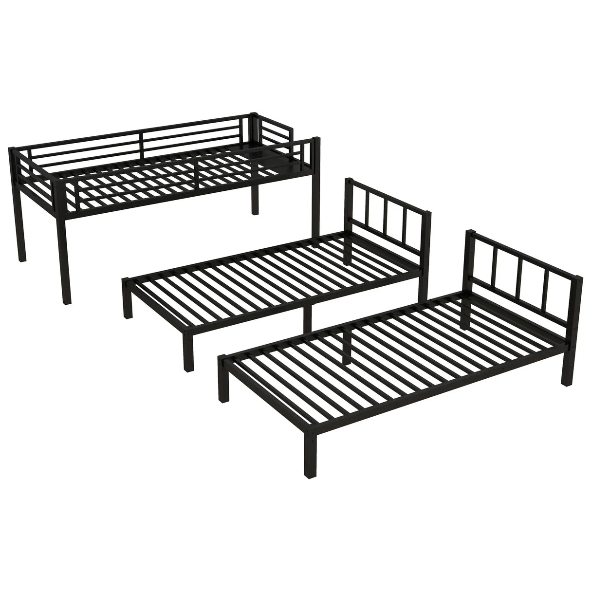 Metal Twin Over Twin Triple Bunk Bed With Guardrails - Omega Lifestyles