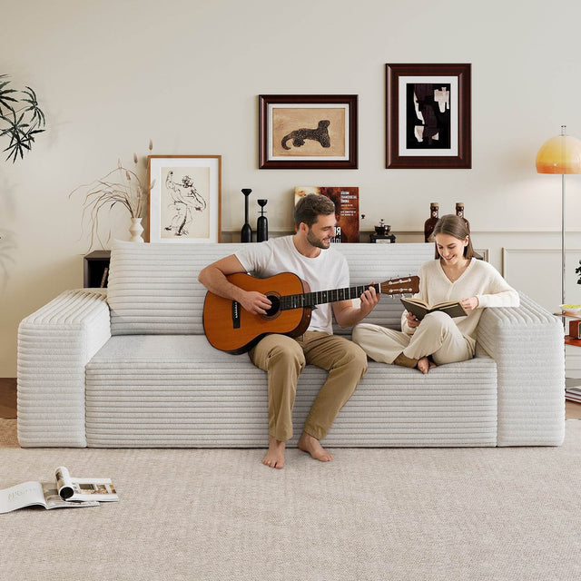 Modern White Fabric Foam High-Density Support Sofa - Omega Lifestyles