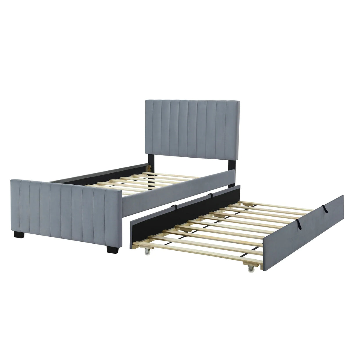 Twin Velvet Upholstered Platform Bed With Trundle - Omega Lifestyles