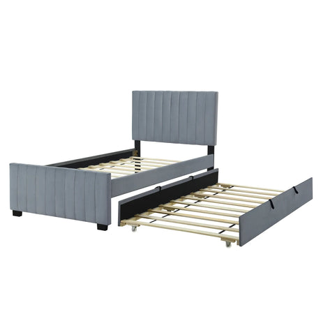 Twin Velvet Upholstered Platform Bed With Trundle - Omega Lifestyles