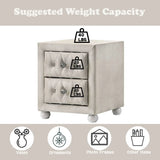 Beige Fabric Nightstand With Two Storage Drawers - Omega Lifestyles