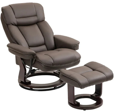 PU Leather Reclining Swivel Chair With Ottoman and Footrest - Omega Lifestyles
