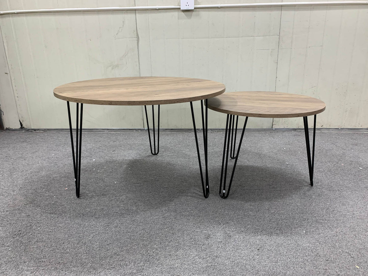 Set of 2 Rustic Brown Round Nesting Coffee Tables - Sleep Galleria