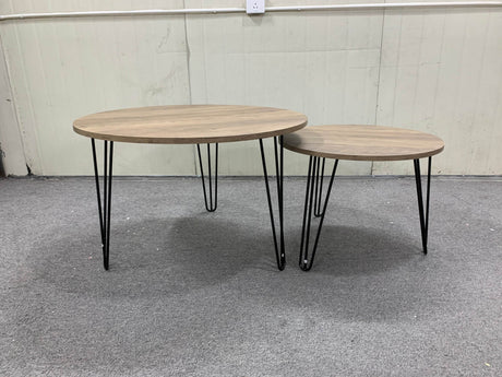 Set of 2 Rustic Brown Round Nesting Coffee Tables - Sleep Galleria