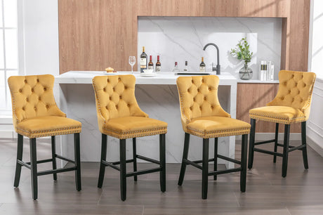 Set of 2 Velvet Upholstered Mid-Century Modern Barstools - Omega Lifestyles