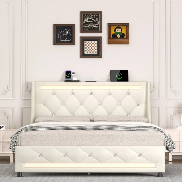 Full 12-Inch Upholstered LED Full Size Bed Frame - Omega Lifestyles