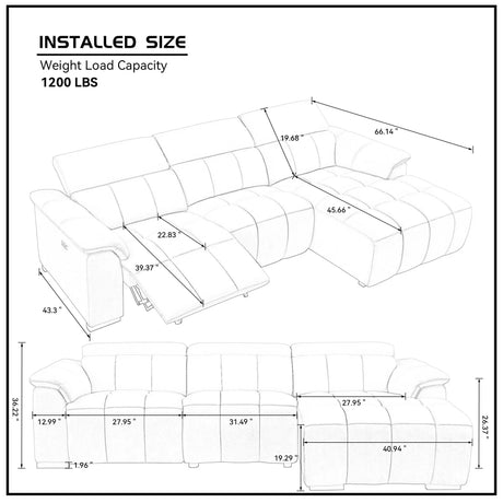 Electric Genuine Leather Reclining R Chaise Sofa With USB Port - Omega Lifestyles