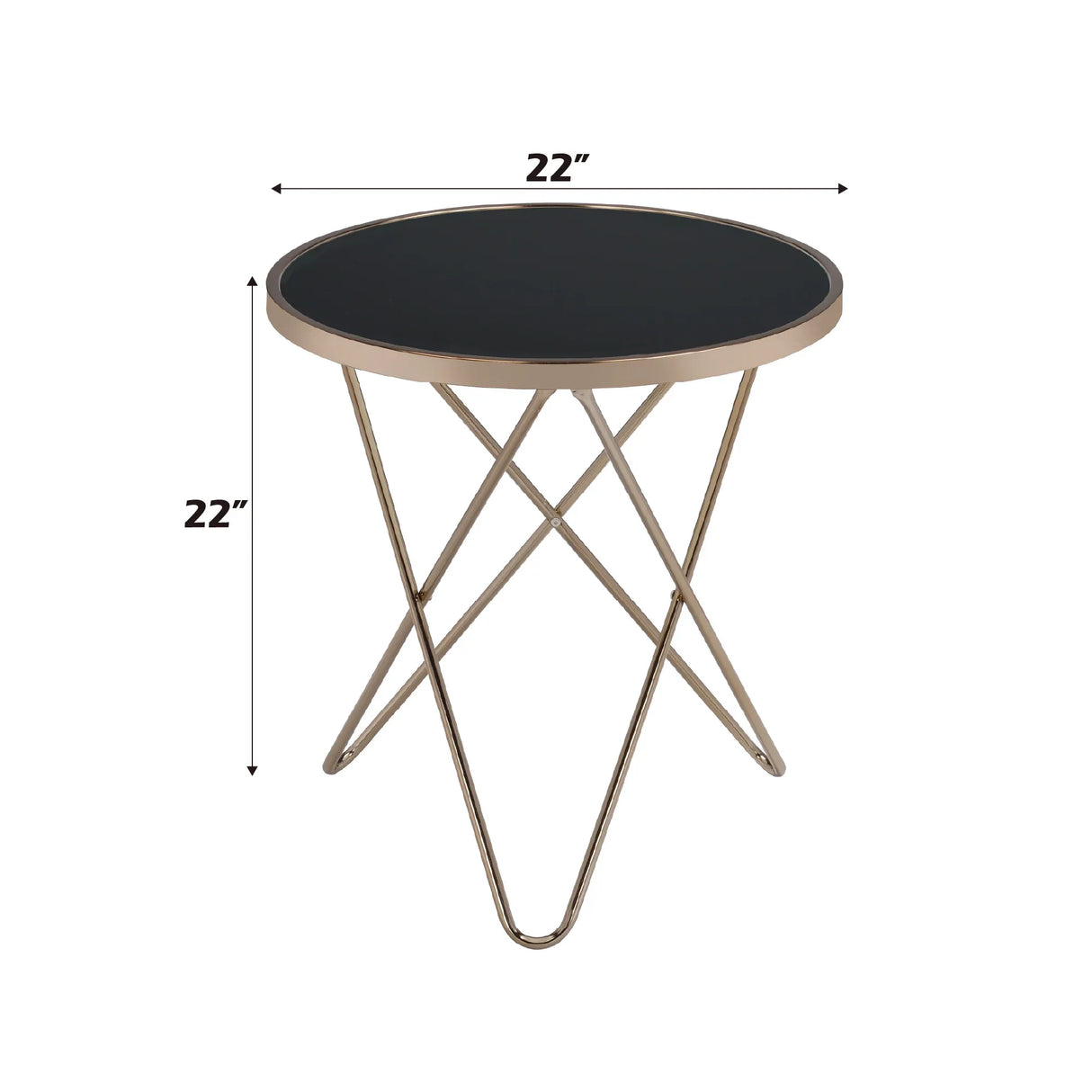 Black Glass Metal Round End Table Champagne Finish - Omega Lifestyles